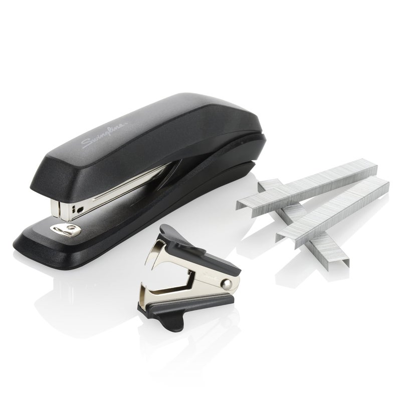 Swingline طقم قيمة من آلة التثبيت سوينغلاين، سعة 20 ورقة، خالية من الانسداد، تشمل آلة التثبيت، 1250 دبابيس ومزيل دبابيس، أسود (54567) - Image 1